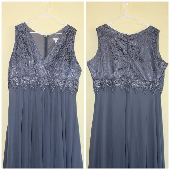 Cinderella Divine Chiffon Maxi Dress 22 Embellished Gown Smoky Blue sleeveless - Picture 6 of 10